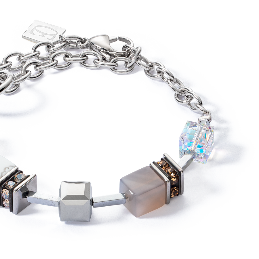 Bracelet GeoCUBE® Statement Precious Chunky Chain Multiwear grau-beige