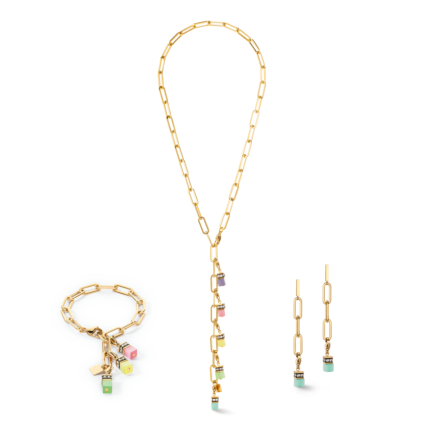 Happy Iconic Cube charm earrings gold pastel