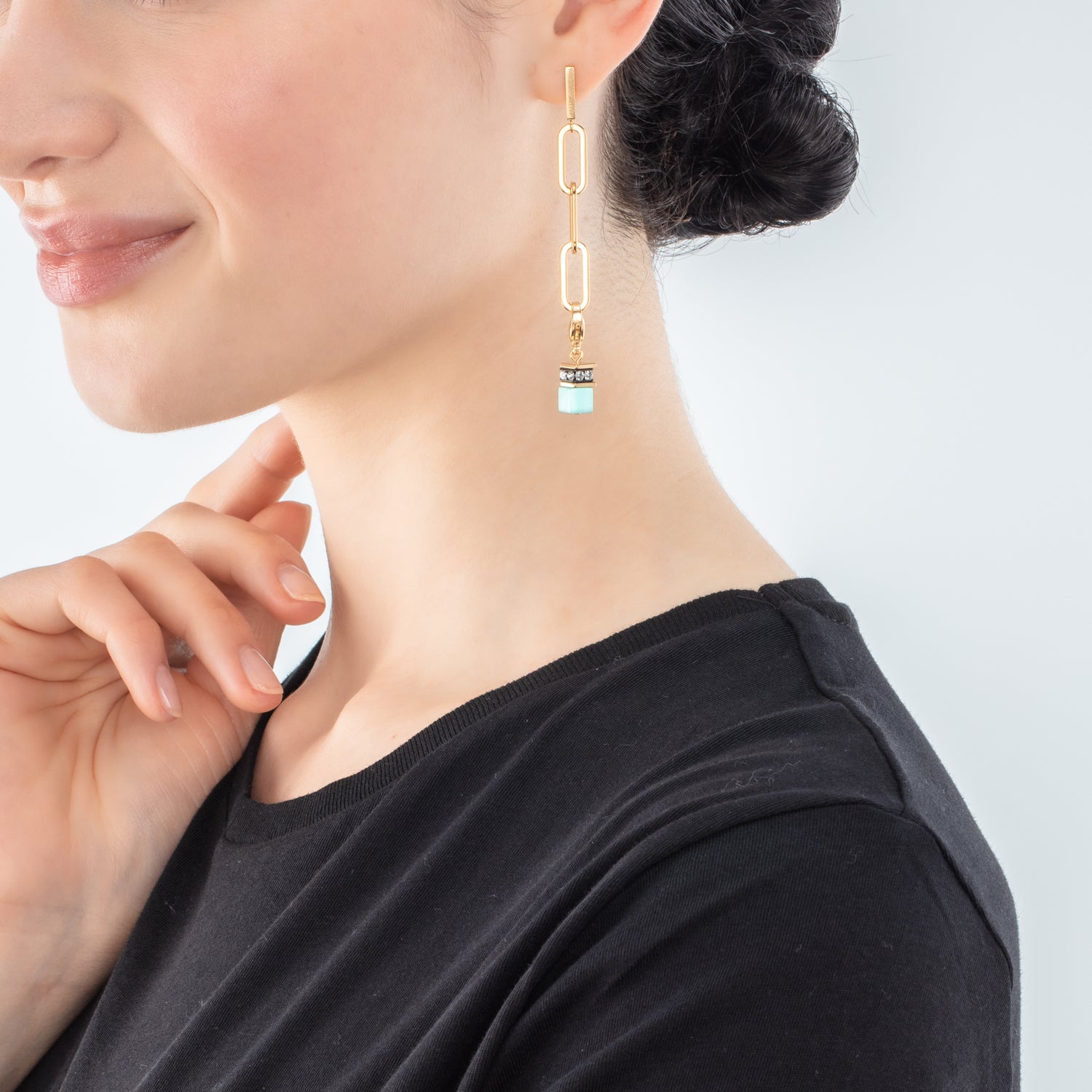 Happy Iconic Cube charm earrings gold pastel