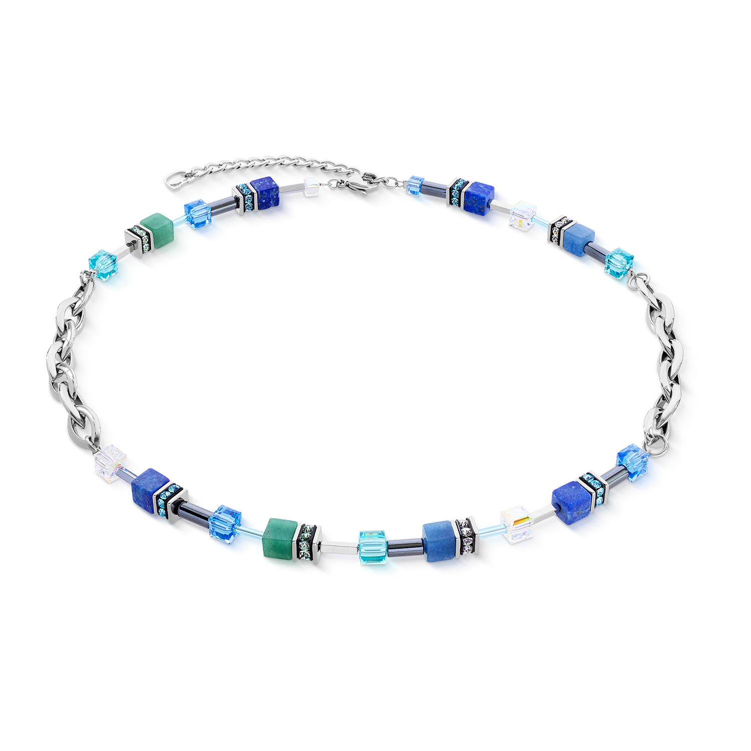GeoCUBE® Chunky Chain necklace silver-blue