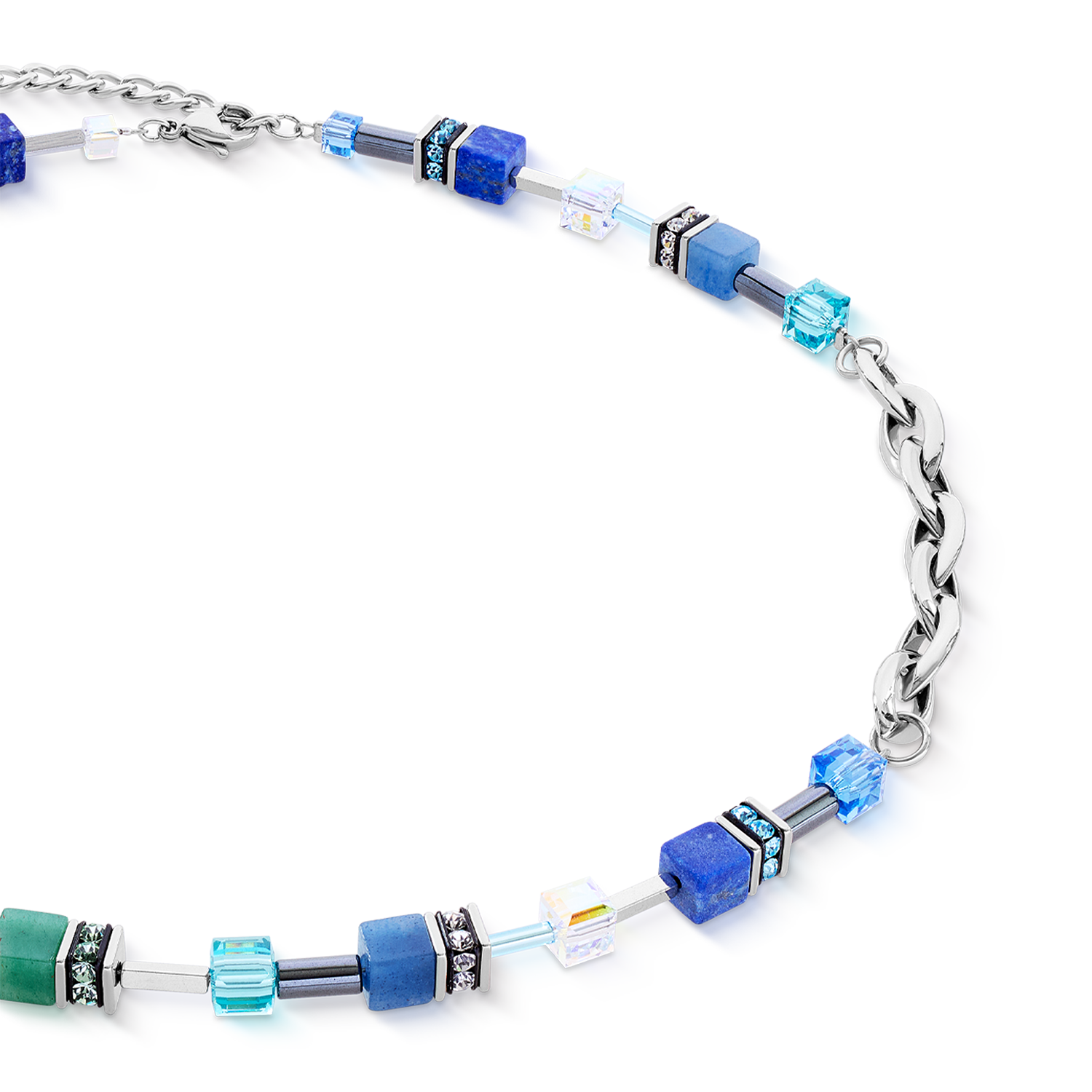 GeoCUBE® Chunky Chain necklace silver-blue