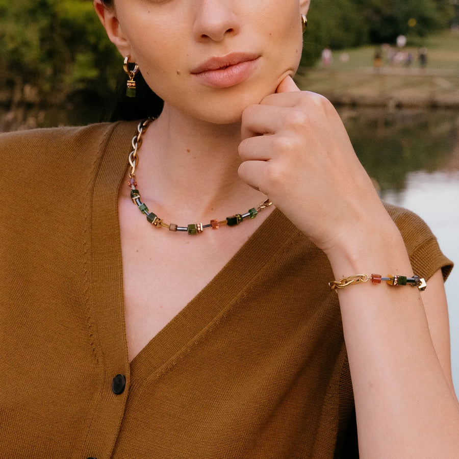 GeoCUBE® Chunky Chain hoop earrings gold-green