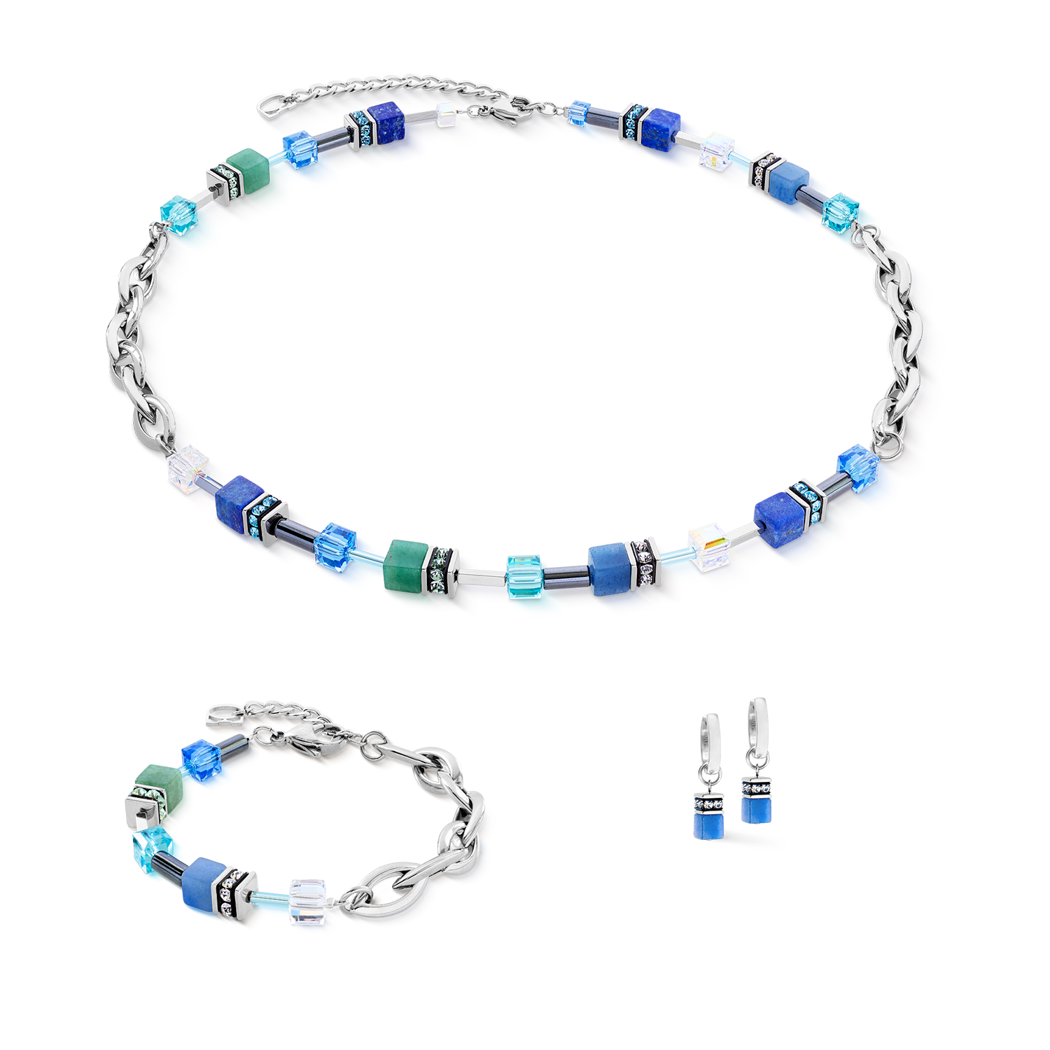 GeoCUBE® Chunky Chain bracelet silver-blue