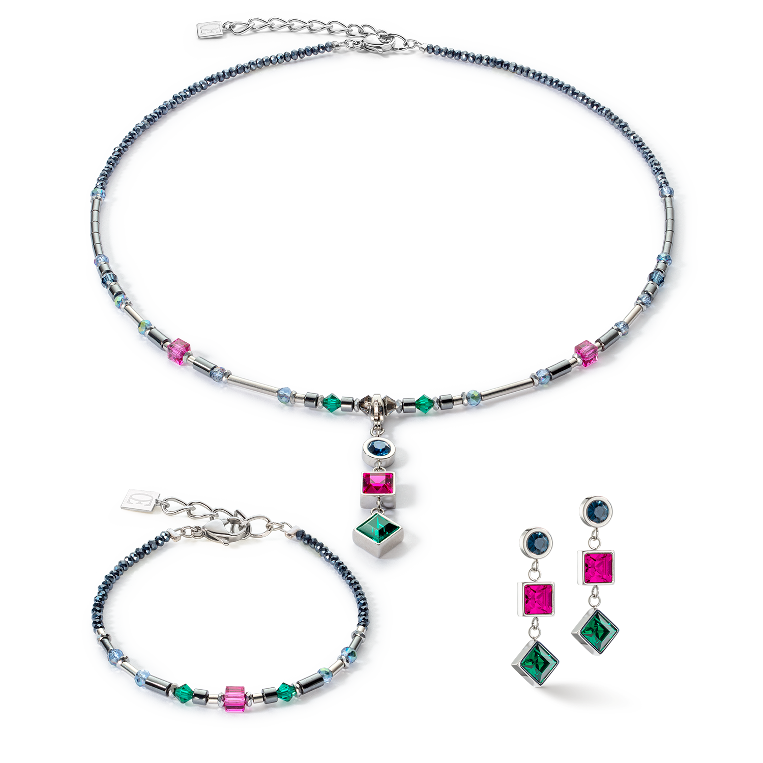 Earrings Brilliant Square Trilogy interchangeable Pendant multicolour winter