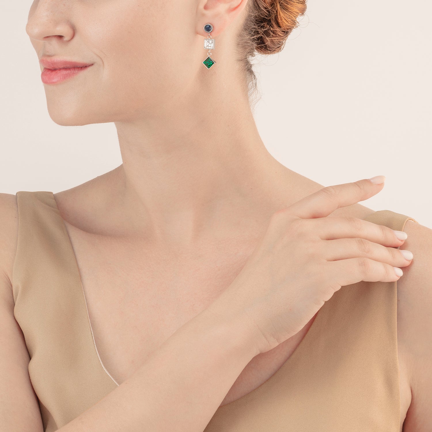 Earrings Brilliant Square Trilogy interchangeable Pendant multicolour winter