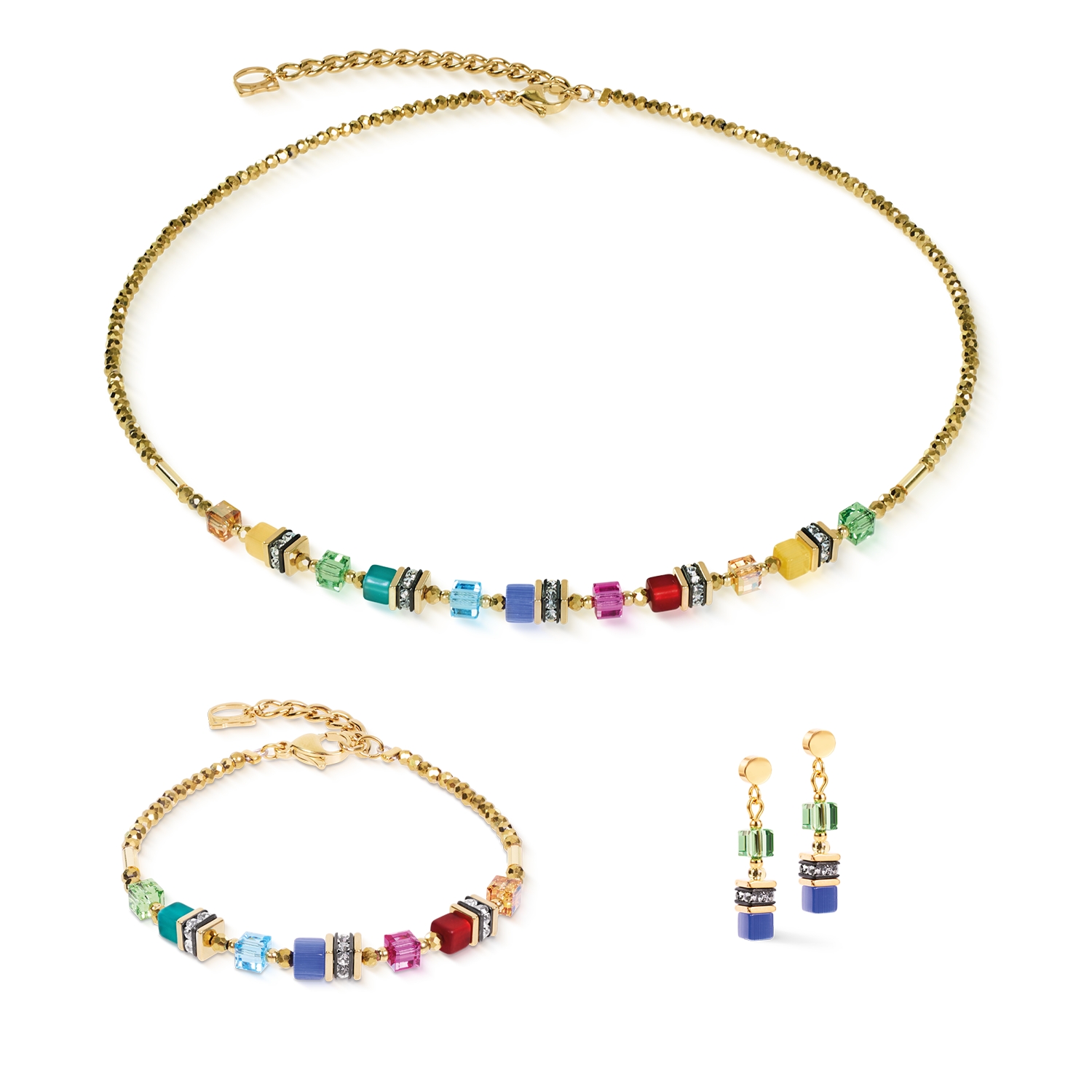 Necklace Mini Cubes multicolor rainbow gold