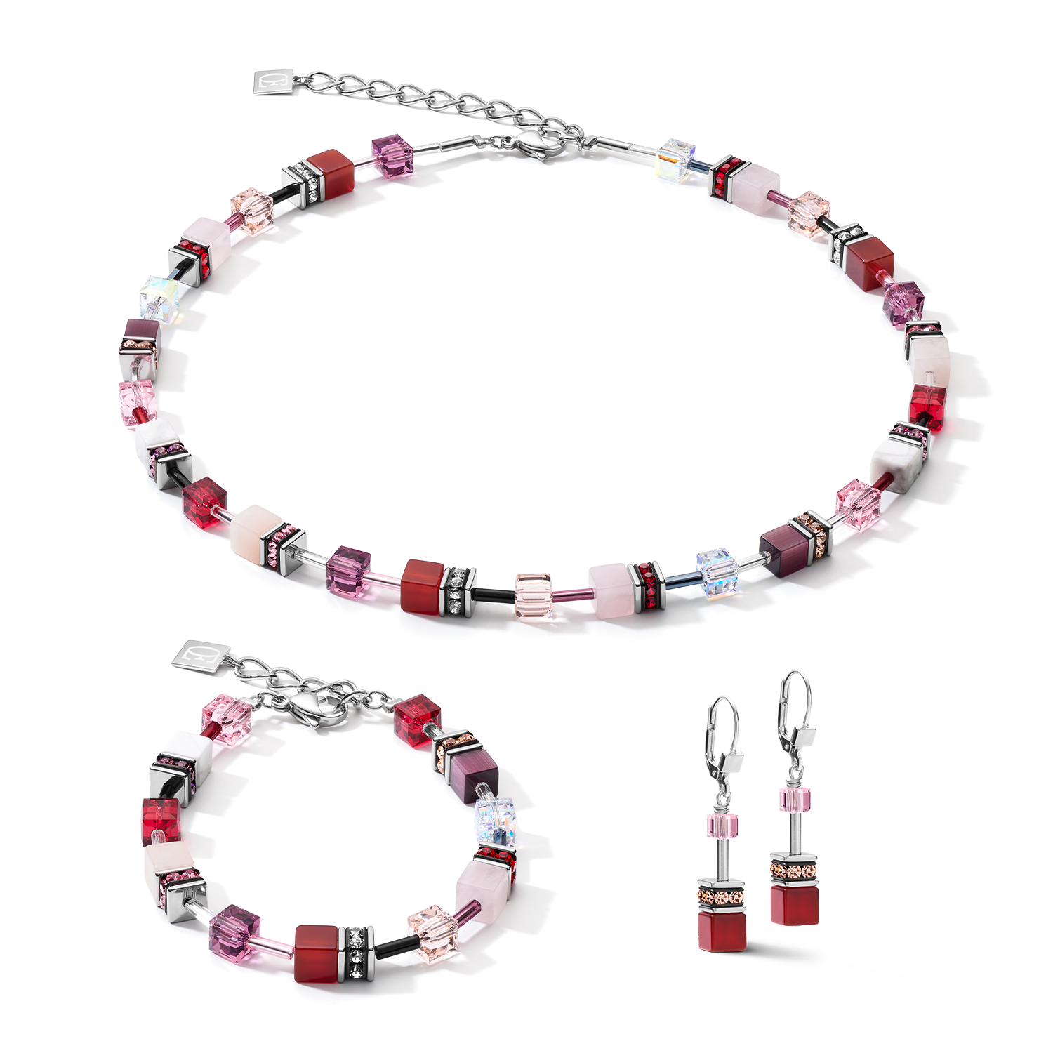Earrings GeoCUBE® Crystals & Gemstones red-purple