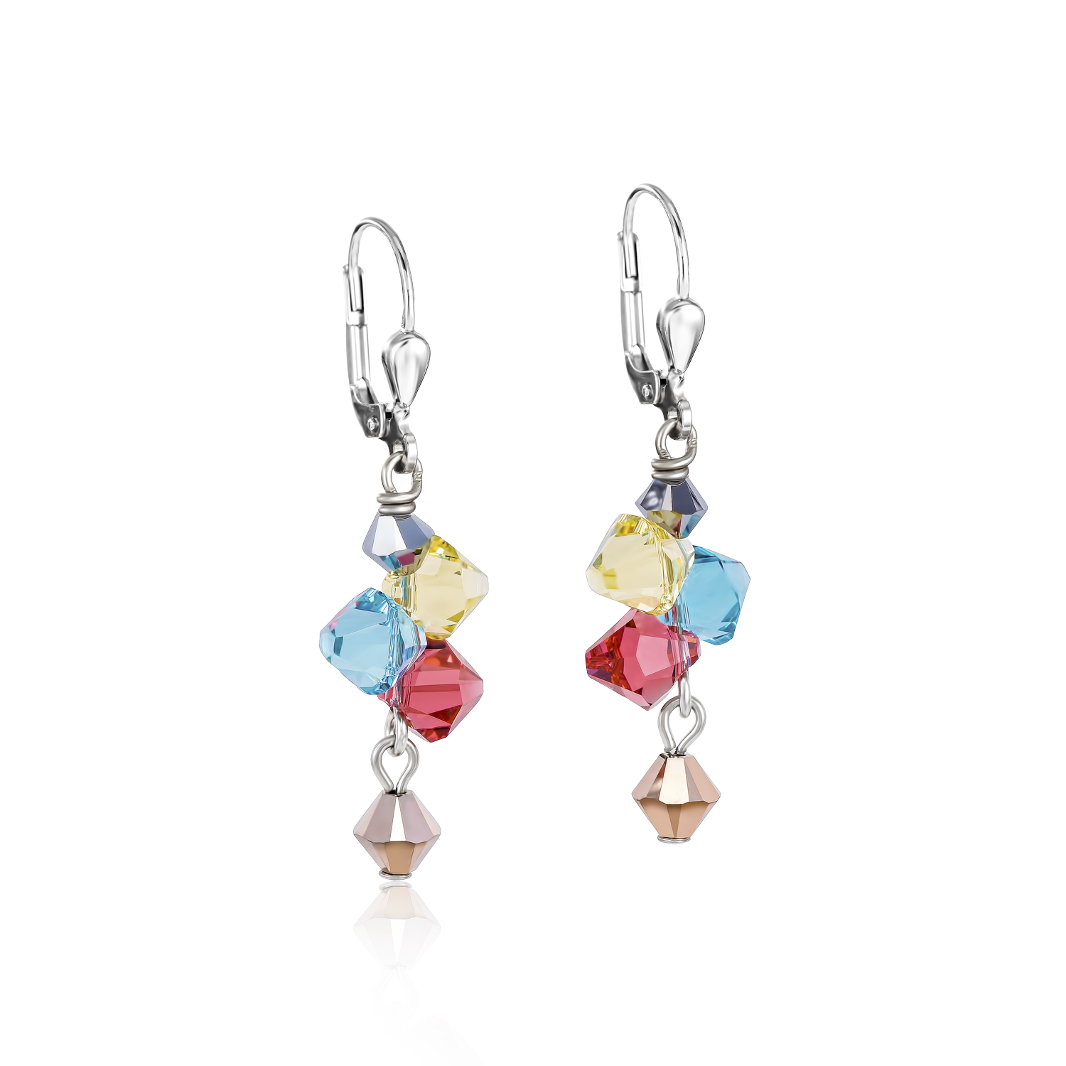 Earrings Crystals & stainless steel multicolour pastel 1