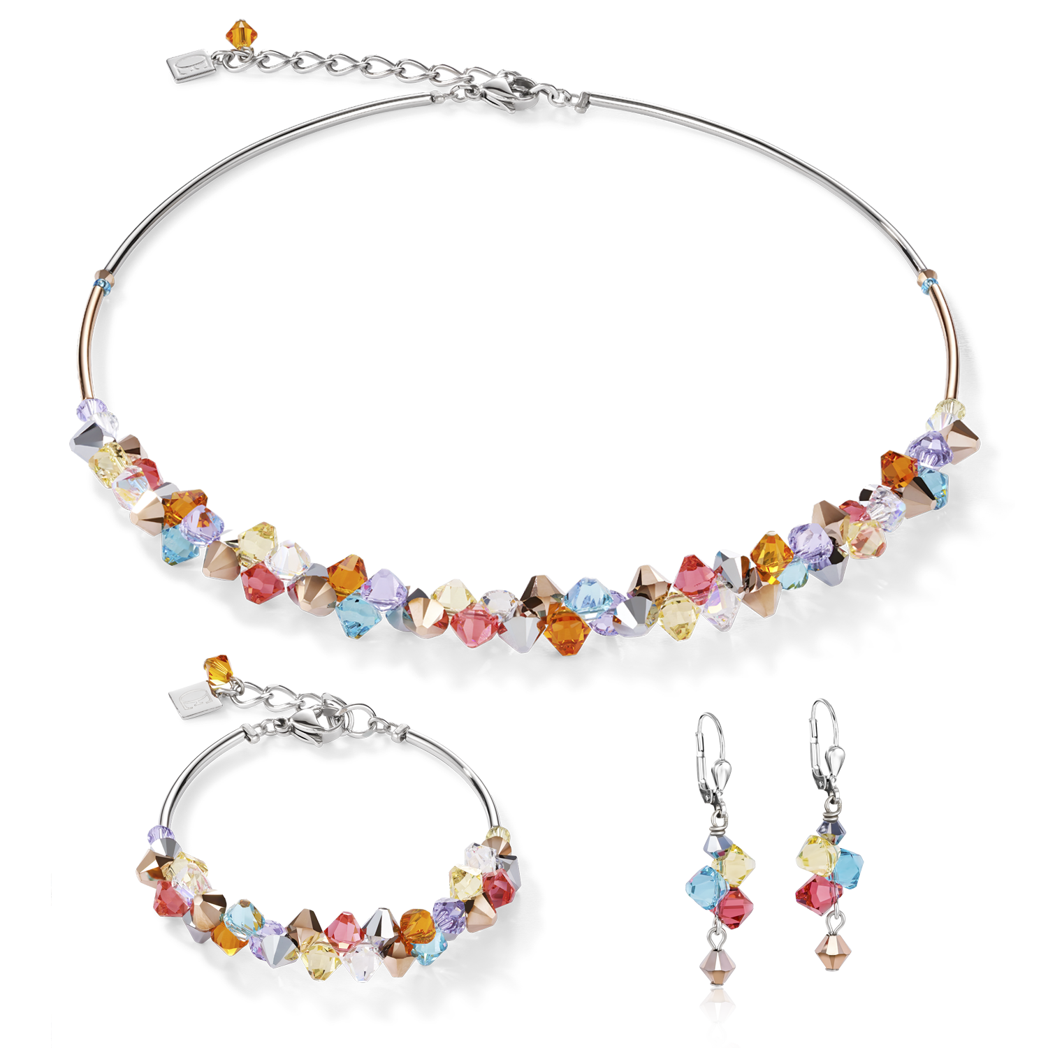 Earrings Crystals & stainless steel multicolour pastel 1
