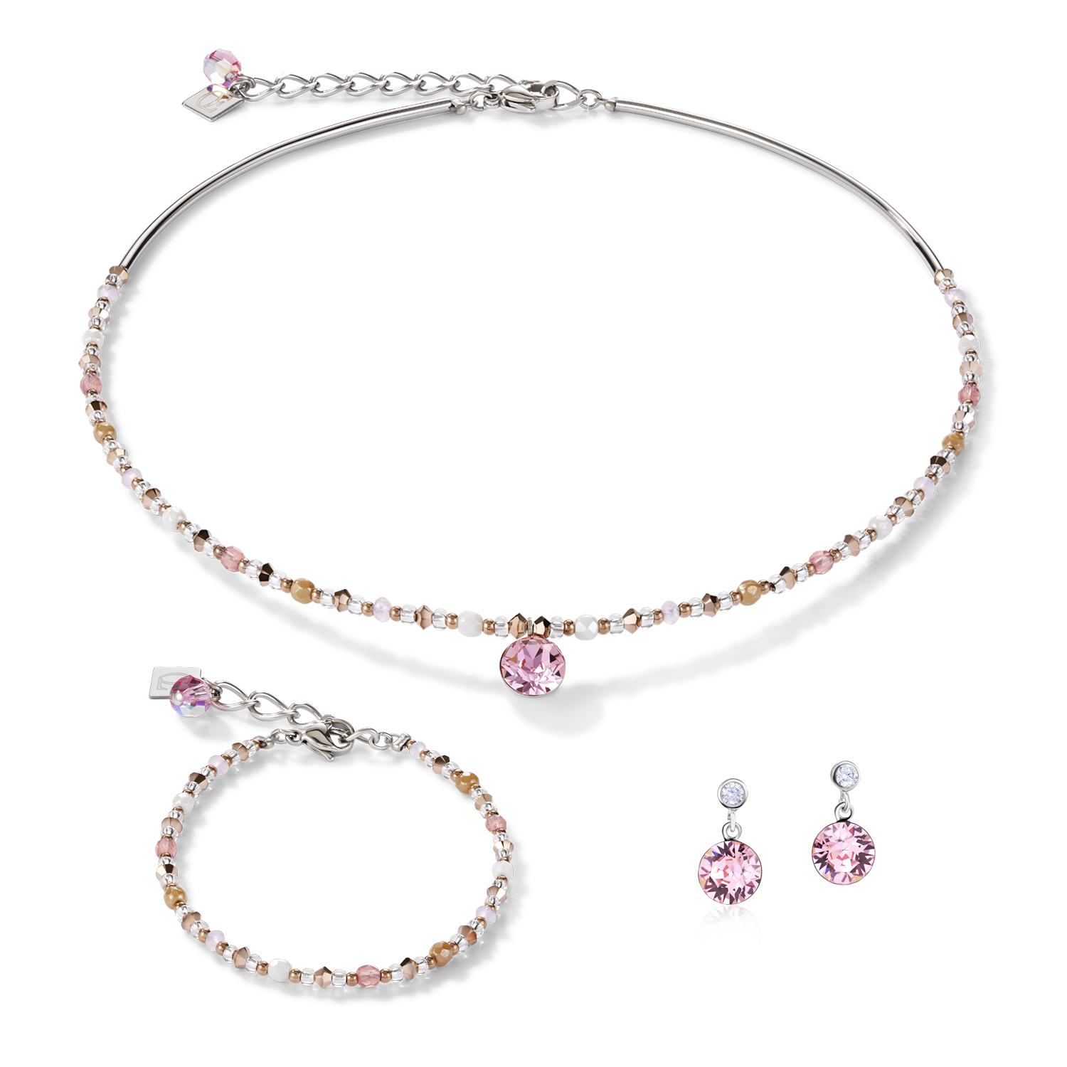Necklace Crystals & stainless steel light rose