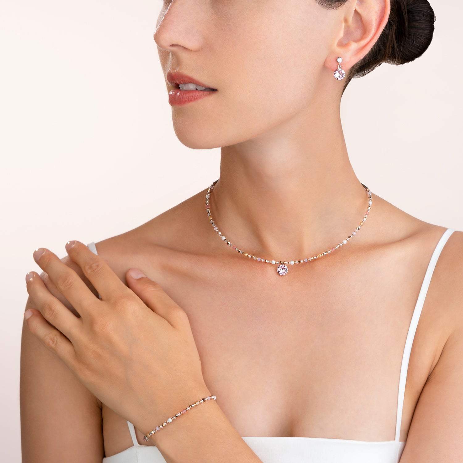 Necklace Crystals & stainless steel light rose