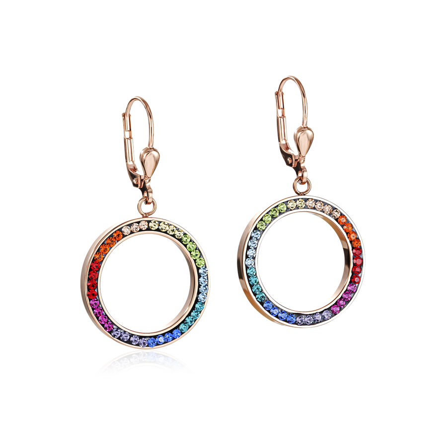 Earrings Ring Crystals pavé & stainless steel rose gold & multicolour