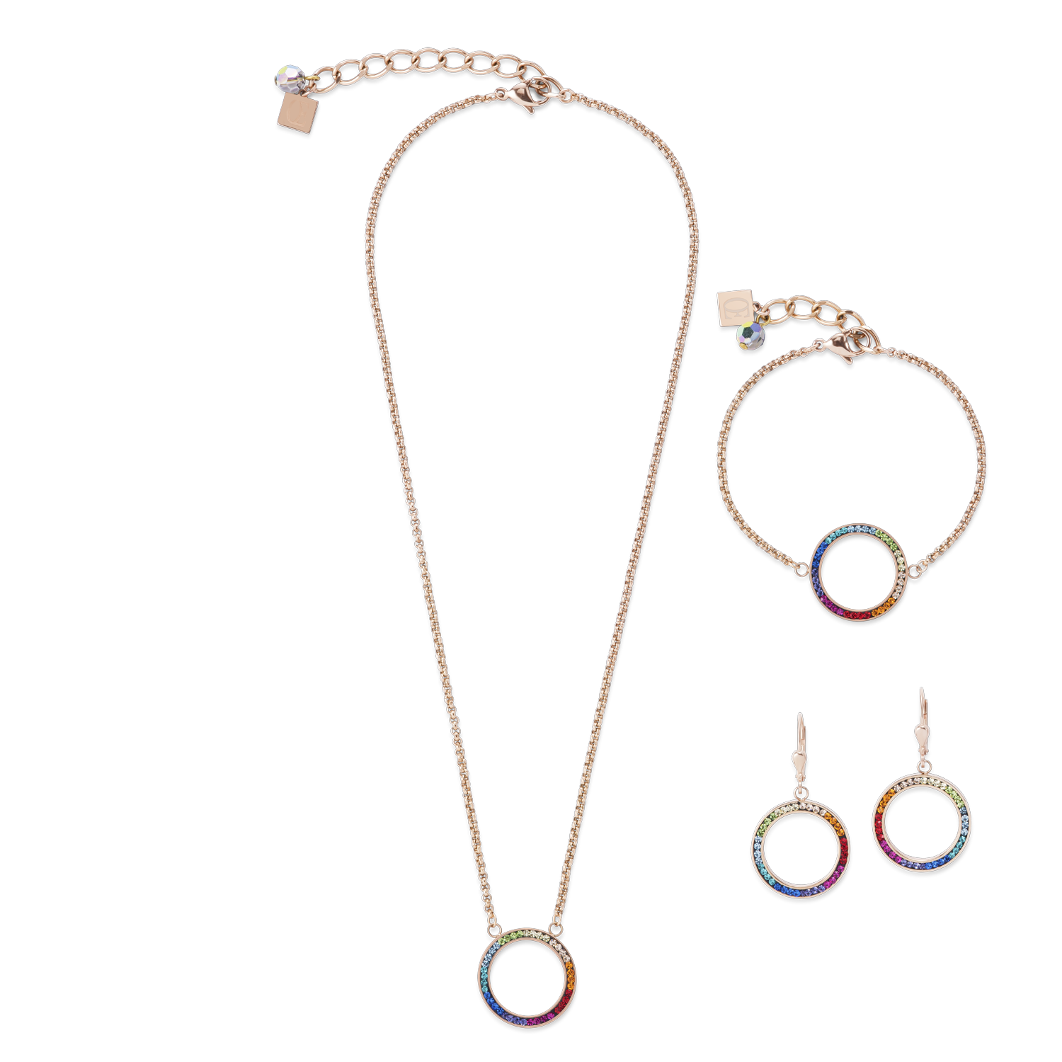 Earrings Ring Crystals pavé & stainless steel rose gold & multicolour