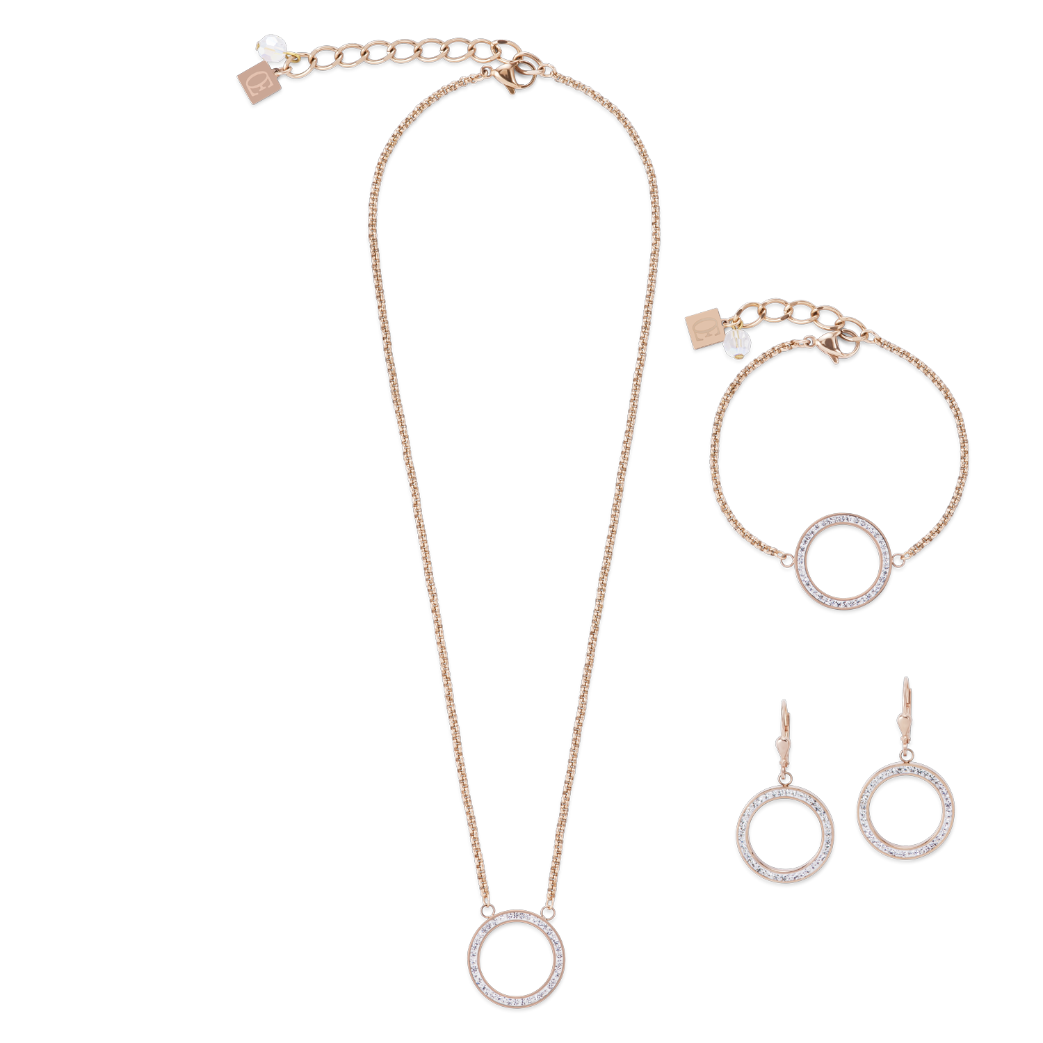 Earrings Ring Crystals pavé & stainless steel rose gold & crystal