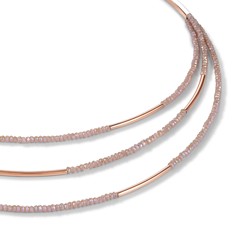Necklace Waterfall stainless steel rose gold & glass nude