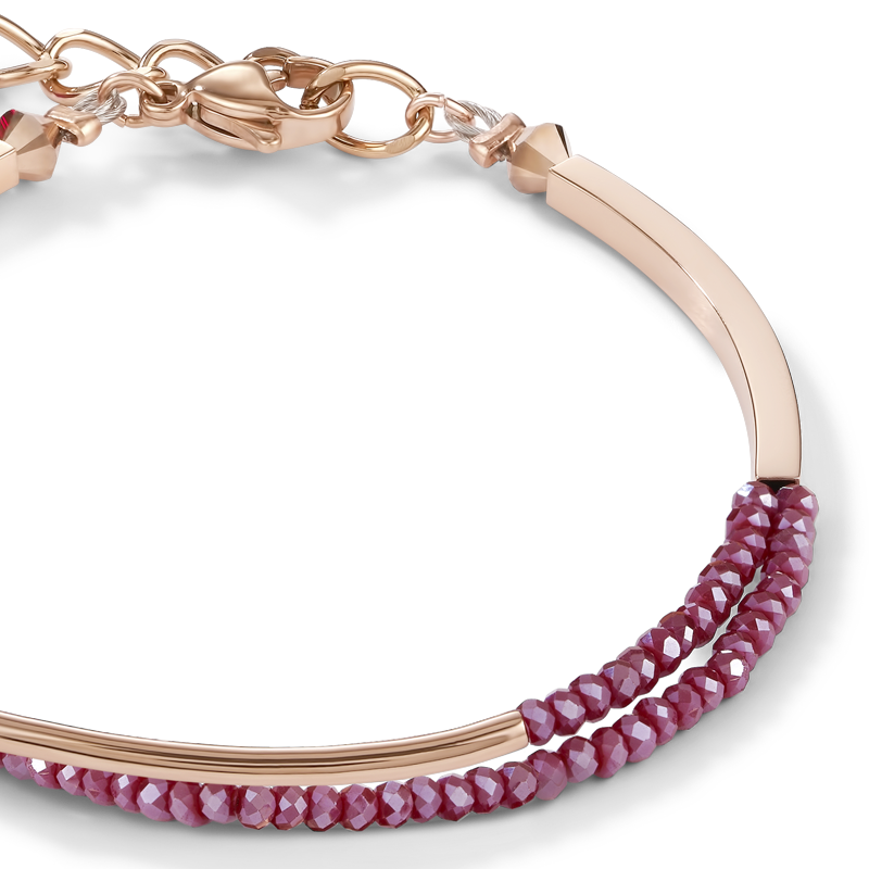 Bracelet Waterfall small stainless steel rose gold & glass red