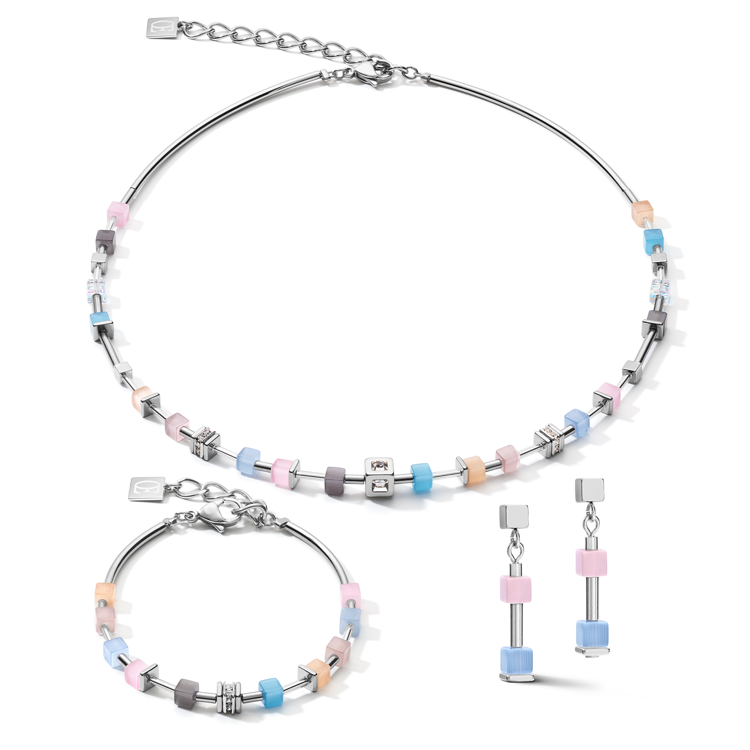 Earrings GeoCUBE® fine pastel blue-rose