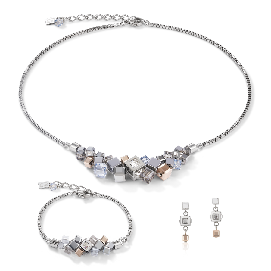 Earrings GeoCUBE® cluster silver-rose gold