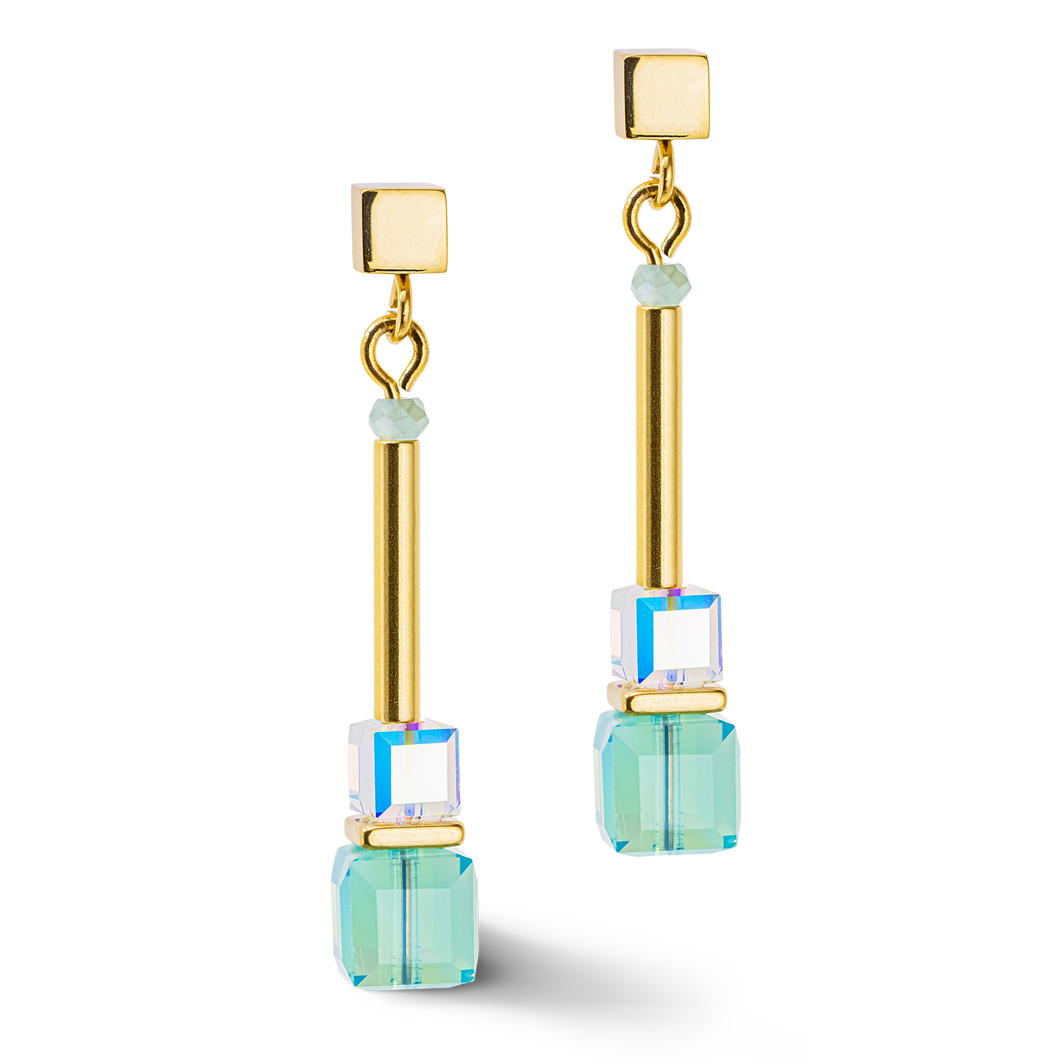 Cube Story Minimalistic earrings gold-turquoise