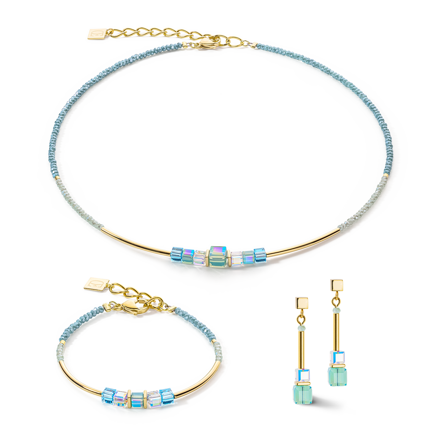 Cube Story Minimalistic bracelet gold-turquoise