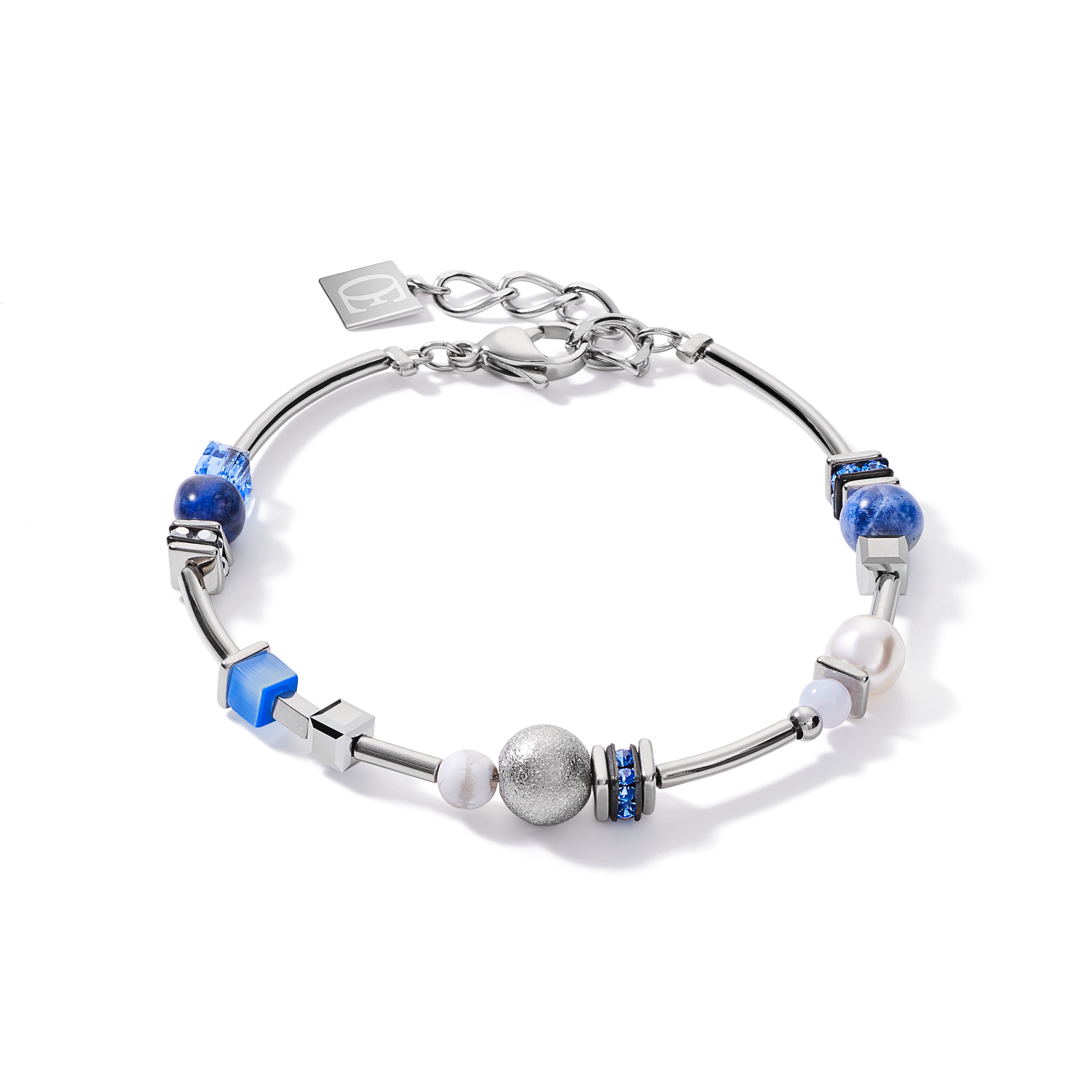 Bracelet Pearls & Cubes gemstones silver-blue