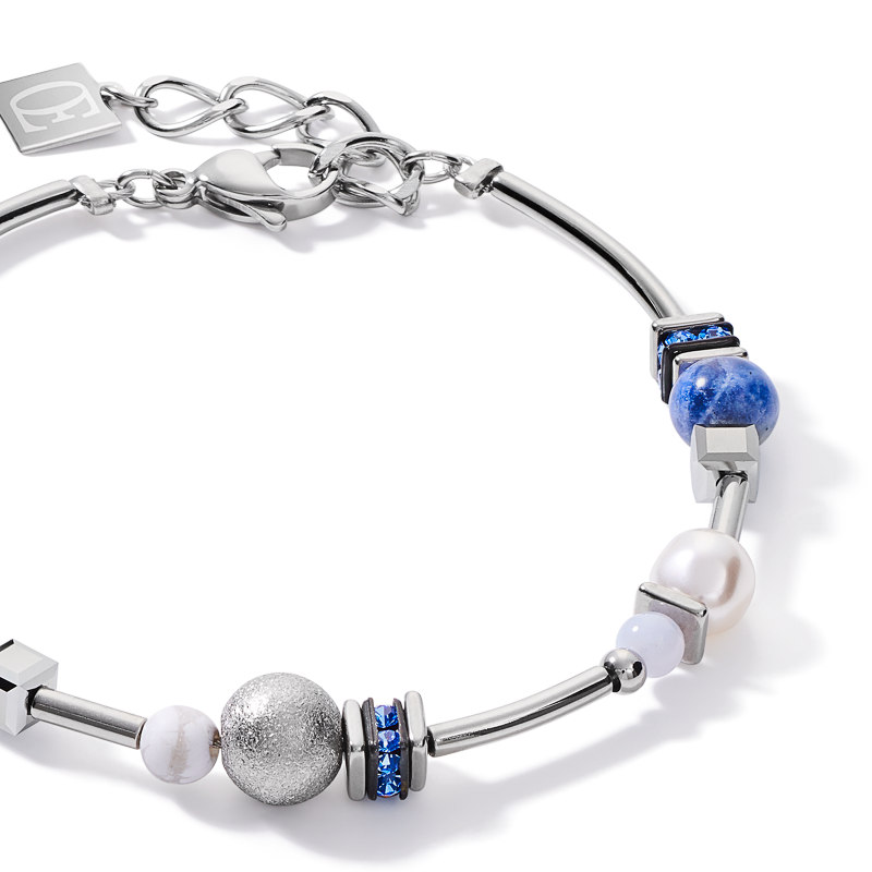 Bracelet Pearls & Cubes gemstones silver-blue
