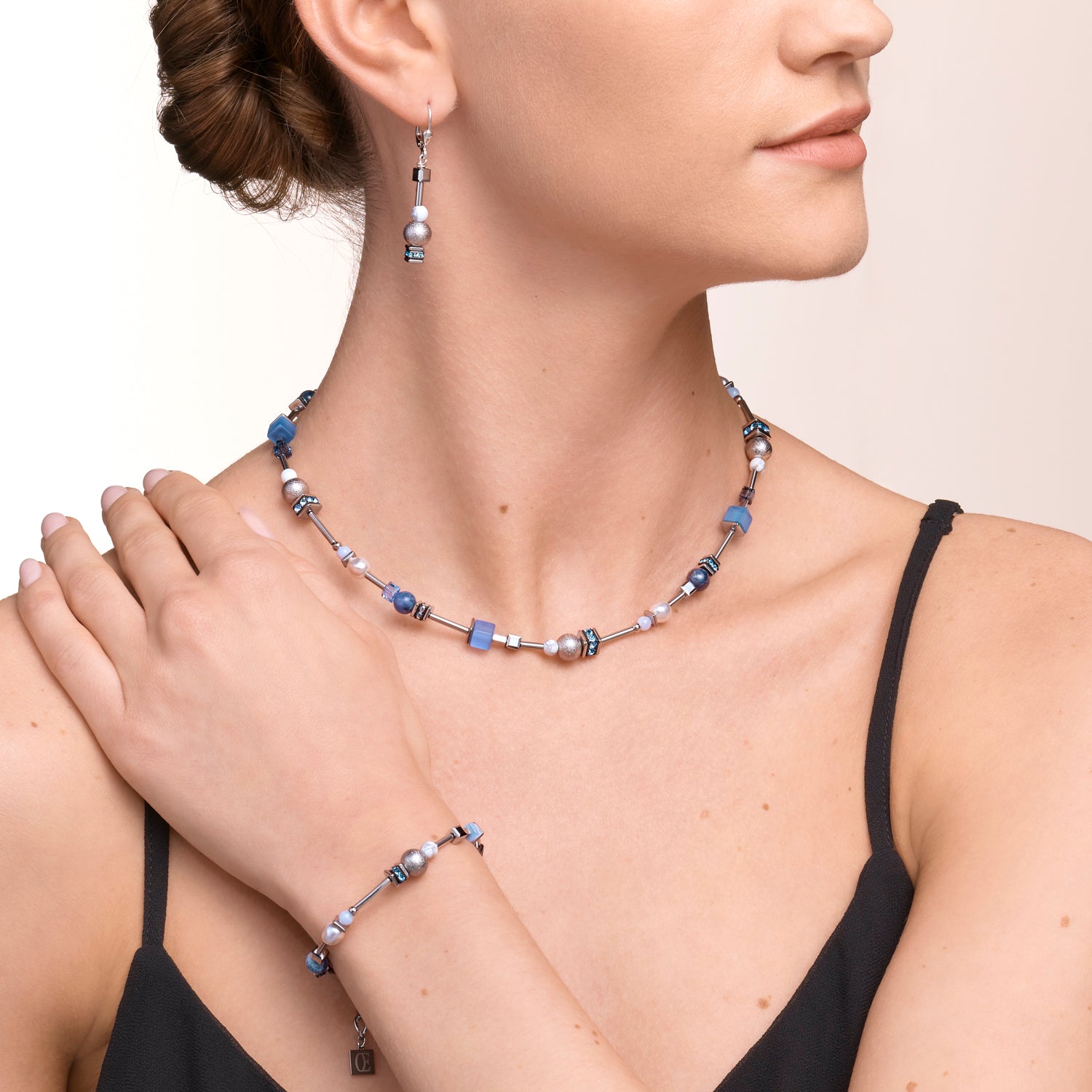 Bracelet Pearls & Cubes gemstones silver-blue