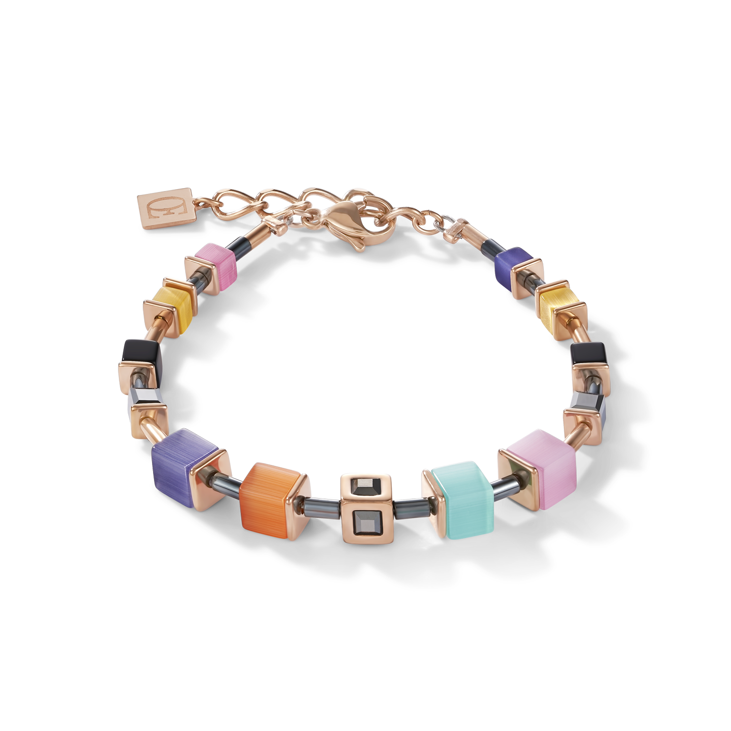 Bracelet GeoCUBE® Cube stainless steel rose gold & crystal multicolour couture