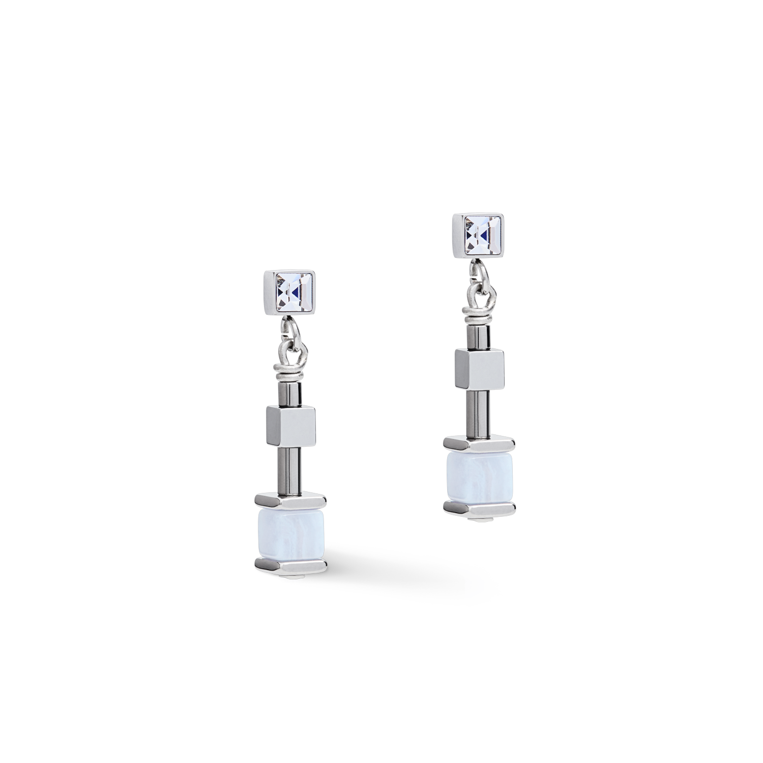 Earrings Y Chain short chalcedony & stainless steel silver light blue