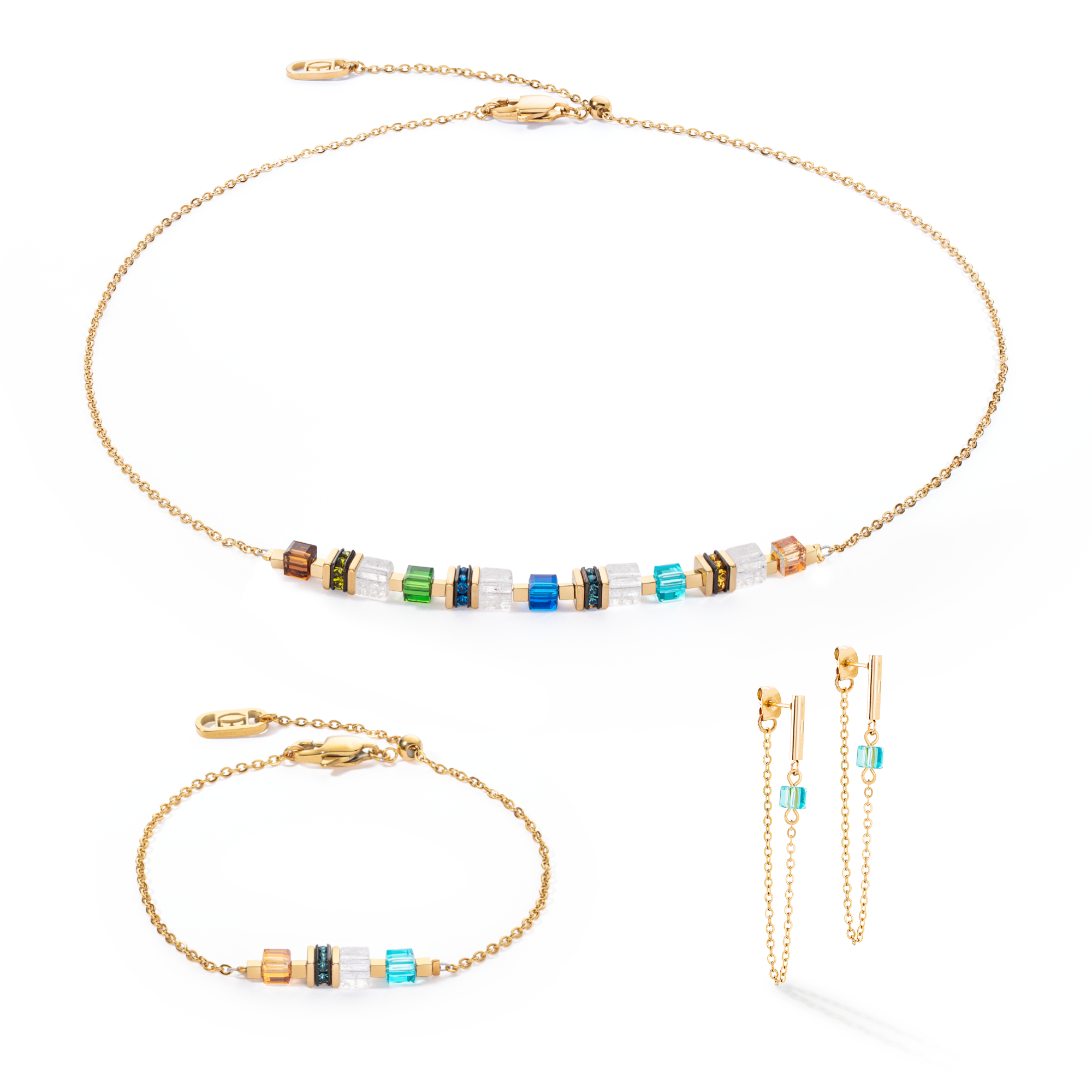 Necklace Mini Cubes & Chain gold-multicolour
