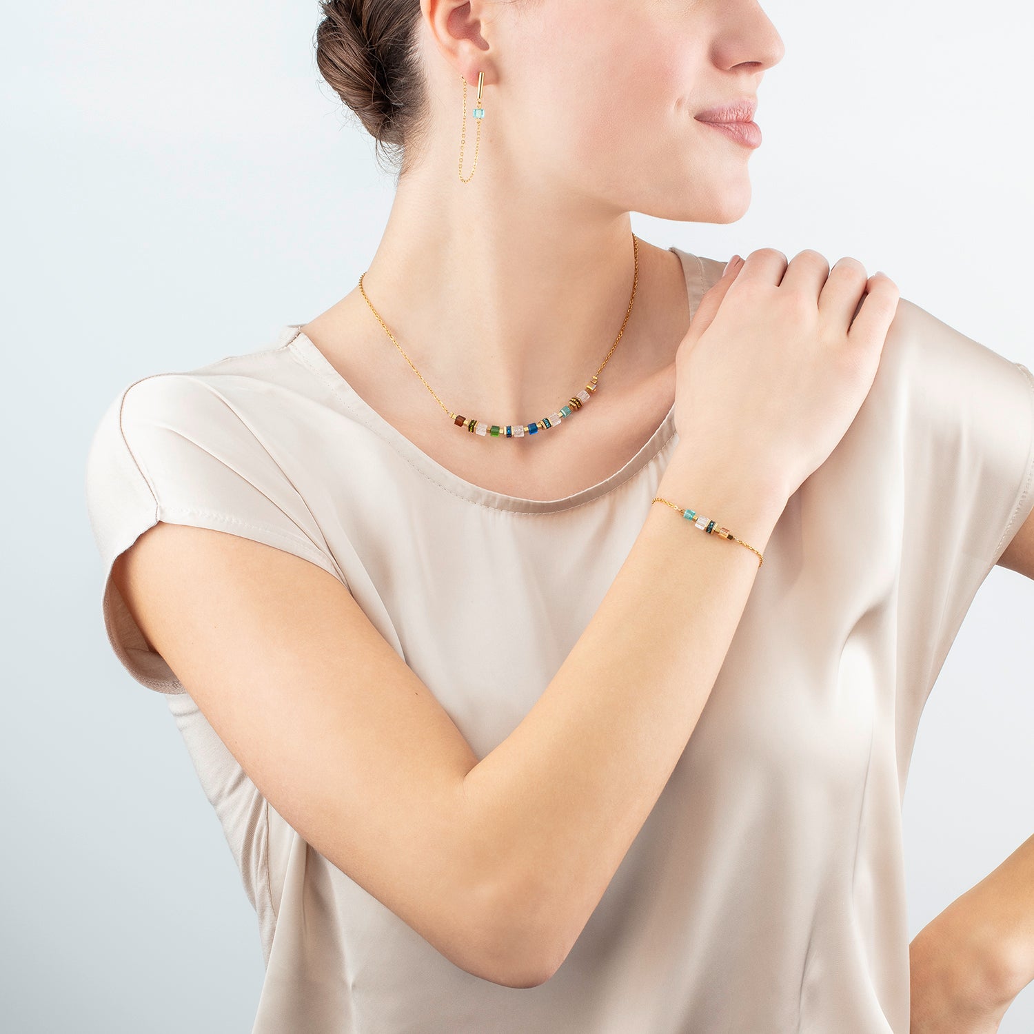 Necklace Mini Cubes & Chain gold-multicolour