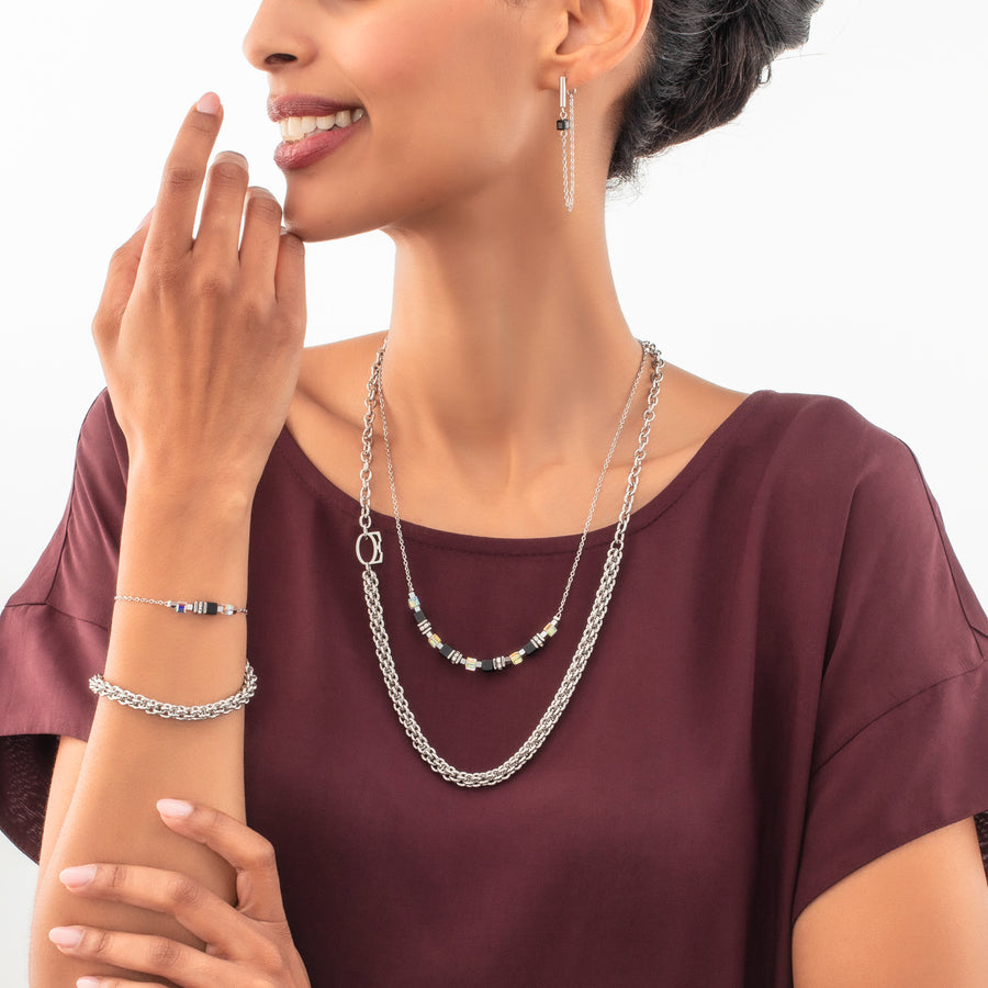 Earrings Mini Cubes & Chain silver-black