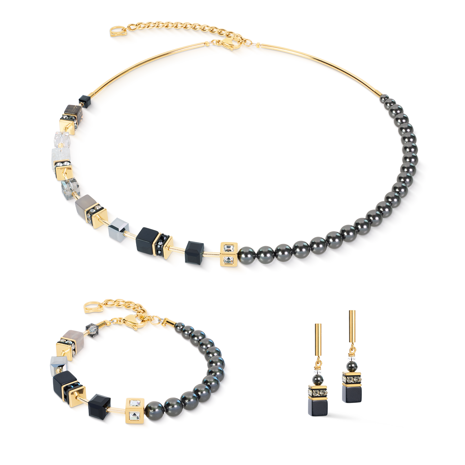 GeoCUBE® Precious Fusion Pearls Necklace Anthracite Glow