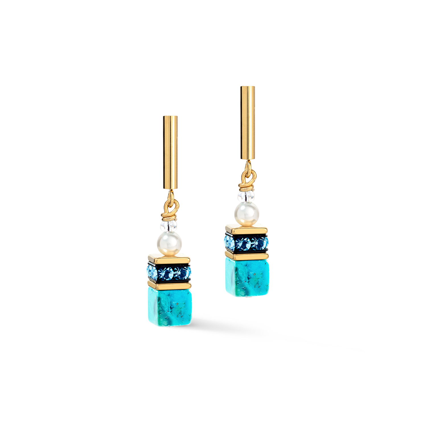 GeoCUBE® Precious Fusion Pearls earrings turquoise