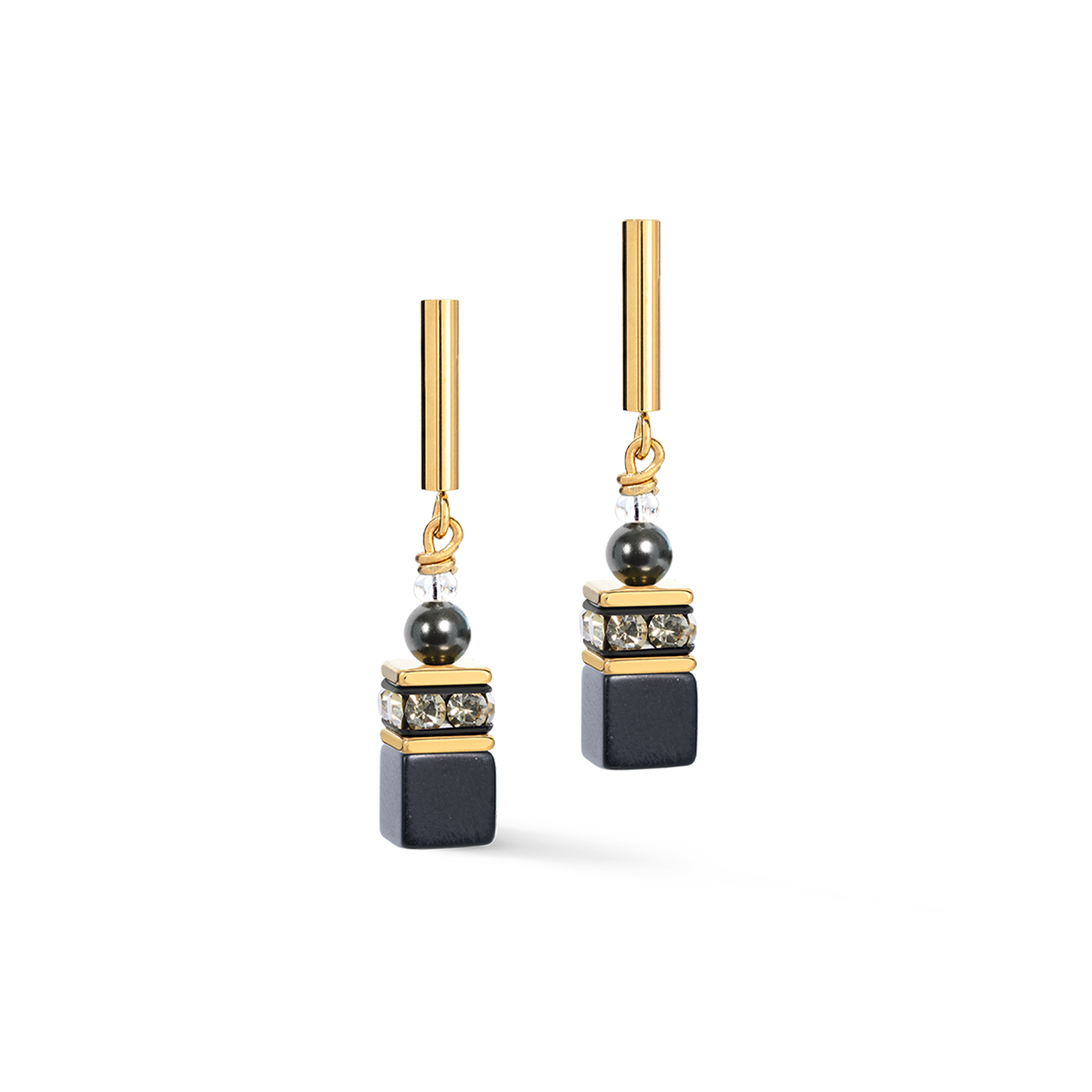 GeoCUBE® Precious Fusion Pearls Stud Earrings Anthracite Glow