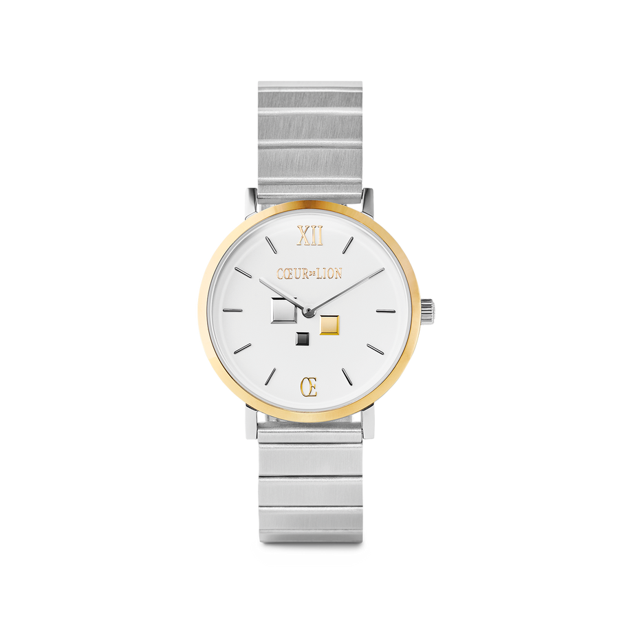 Watch Round Brilliant White Bicolor Stainless Steel Silver