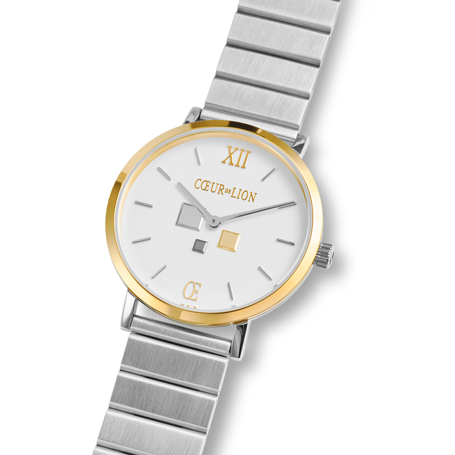 Watch Round Brilliant White Bicolor Stainless Steel Silver