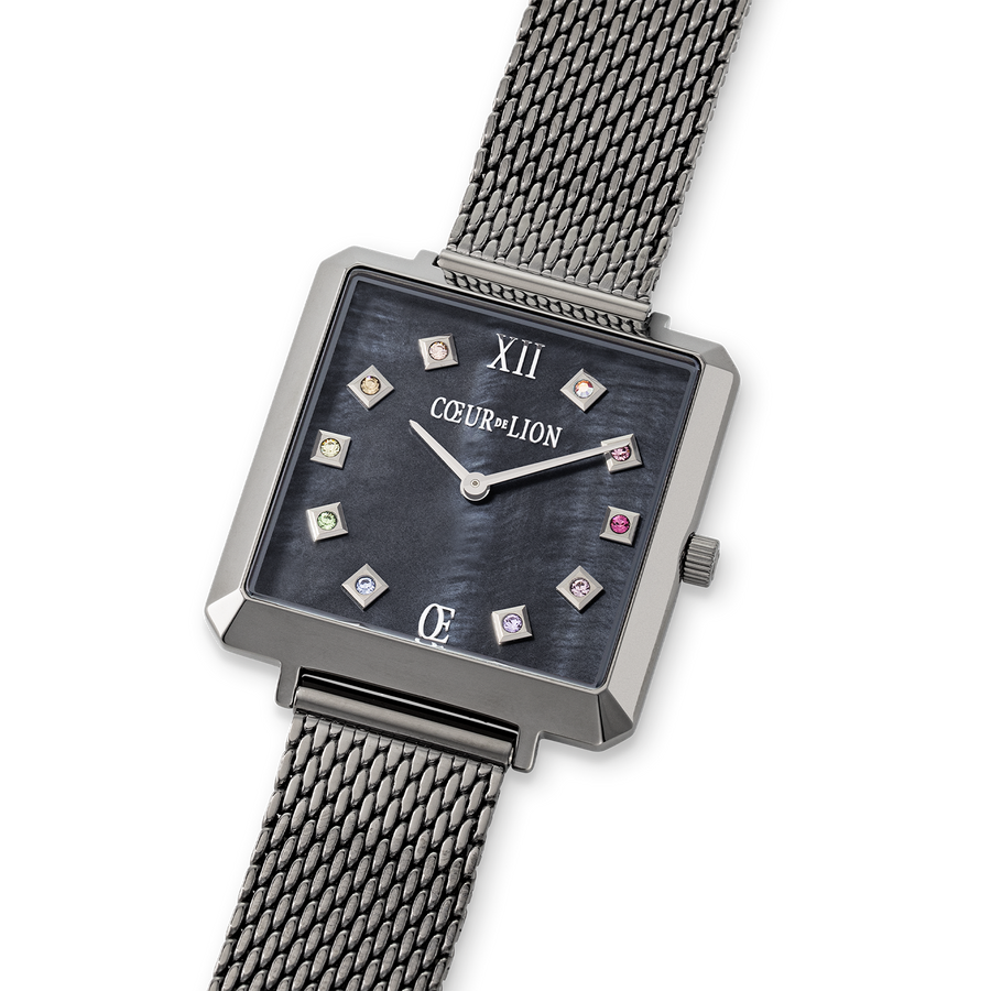 Coeur De Lion Stainless Steel Mesh  Watch with Mother of Pearl Face. Watch Iconic Square Anthracite Mother-of-Pearl Milanese  main image 3
