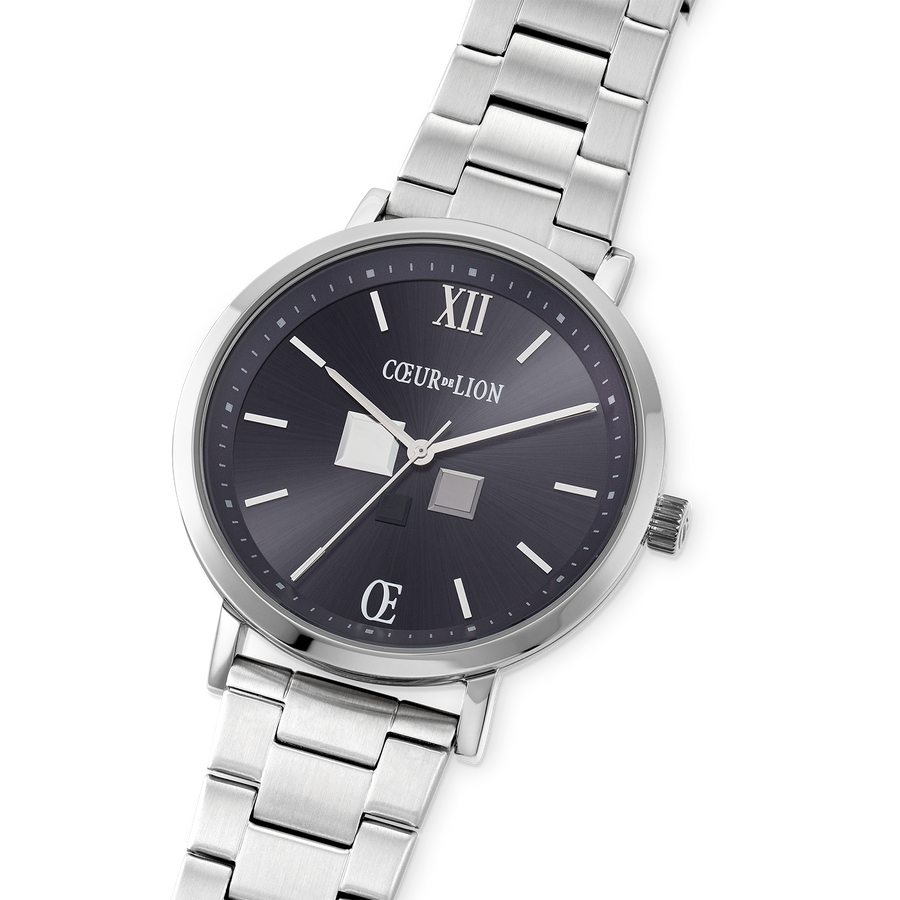 Watch Round Statement Unisex Sunray Midnight Blue Stainless Steel Frosted Silver