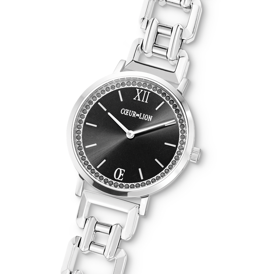 Watch Round Sparkling Mysterious Black Statement silver