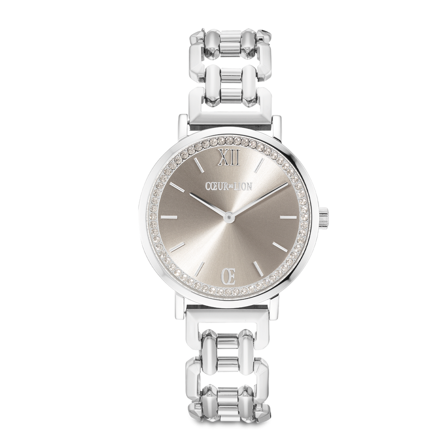 Watch Round Sparkling Graceful Greige Statement Silver