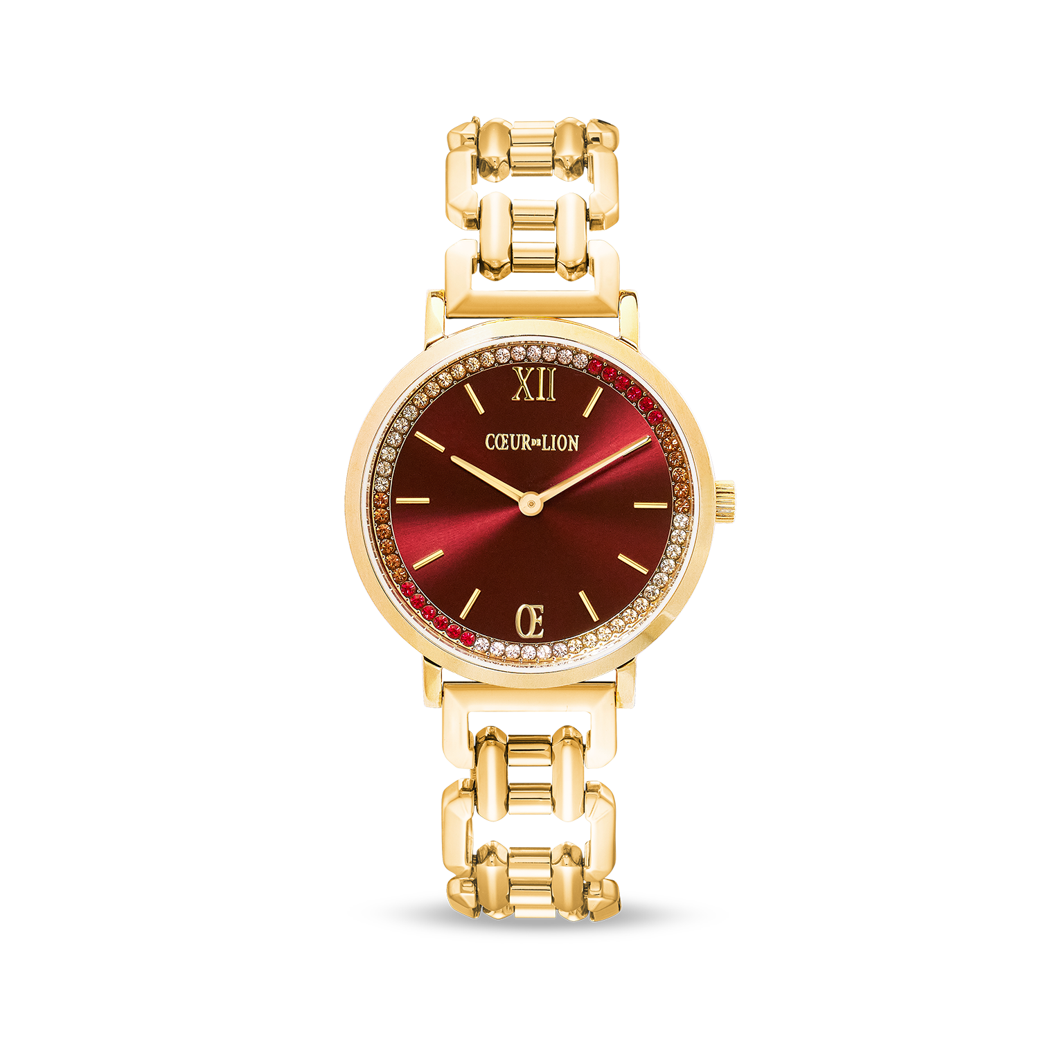 Round Sparkling Festive Red Statement gold Watch