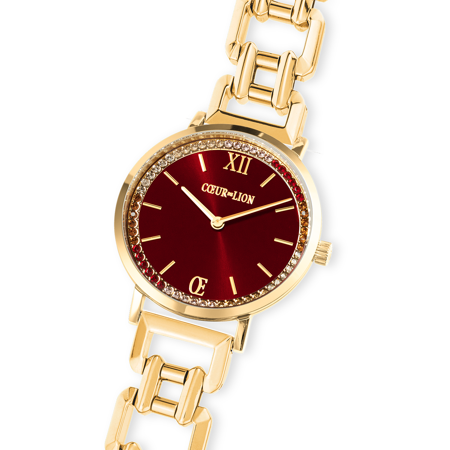 Round Sparkling Festive Red Statement gold Watch
