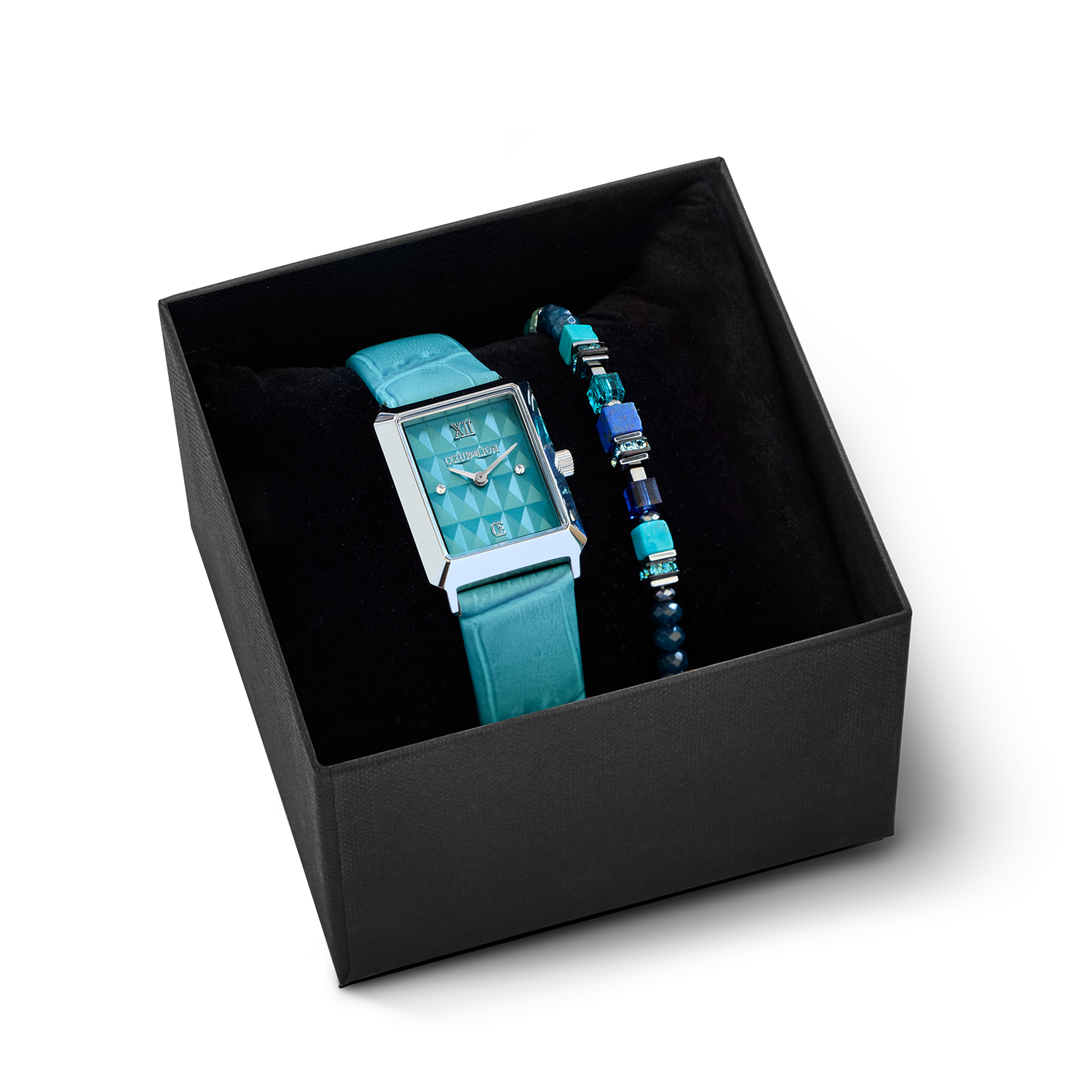 Gift Set Watch Iconic Spikes Transformative Teal Silver & Bracelet Wave Precious Flow silver-teal