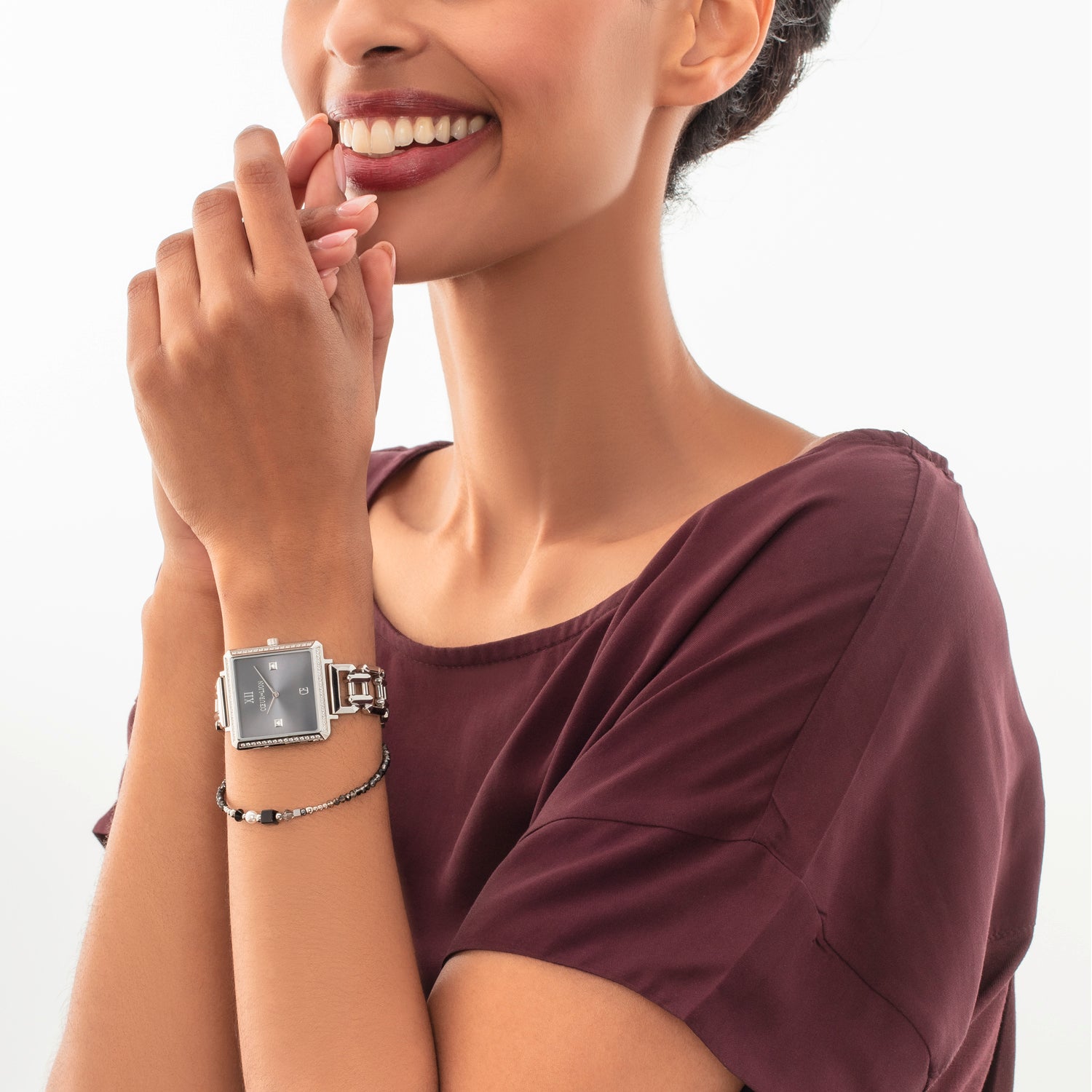 Watch Iconic Cube Sparkling Anthracite Attraction Statement Silver