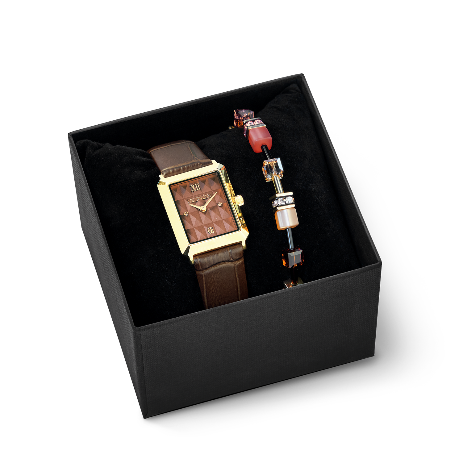 Gift Set Watch Iconic Spikes Mocha Mousse gold & GeoCUBE Iconic bracelet Earth Mirage