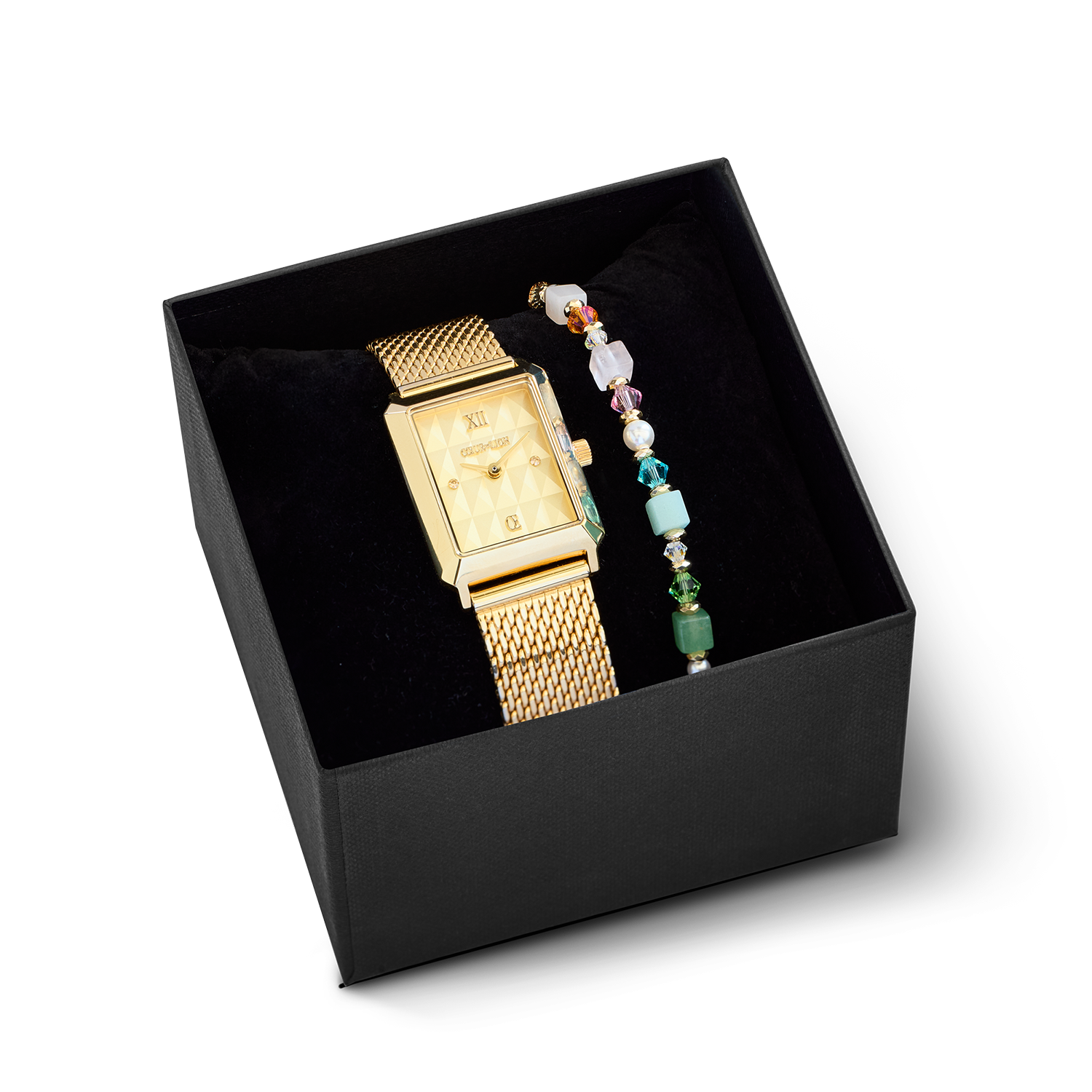 Gift Set watch Iconic Spikes Gold Milanaise & Bracelet Cube Princess Fusion Blossom Gold