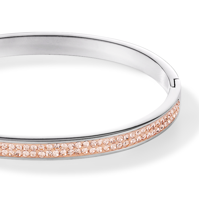 Bangle stainless steel & crystals pavé peach 17