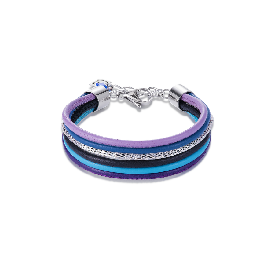 Bracelet Multirow Nappa Leather & Mesh blue-purple