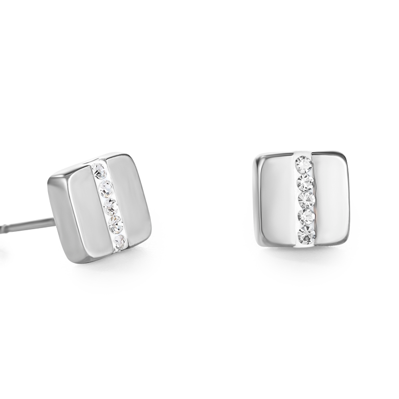 Earrings stainless steel square & crystals pavé strip crystal